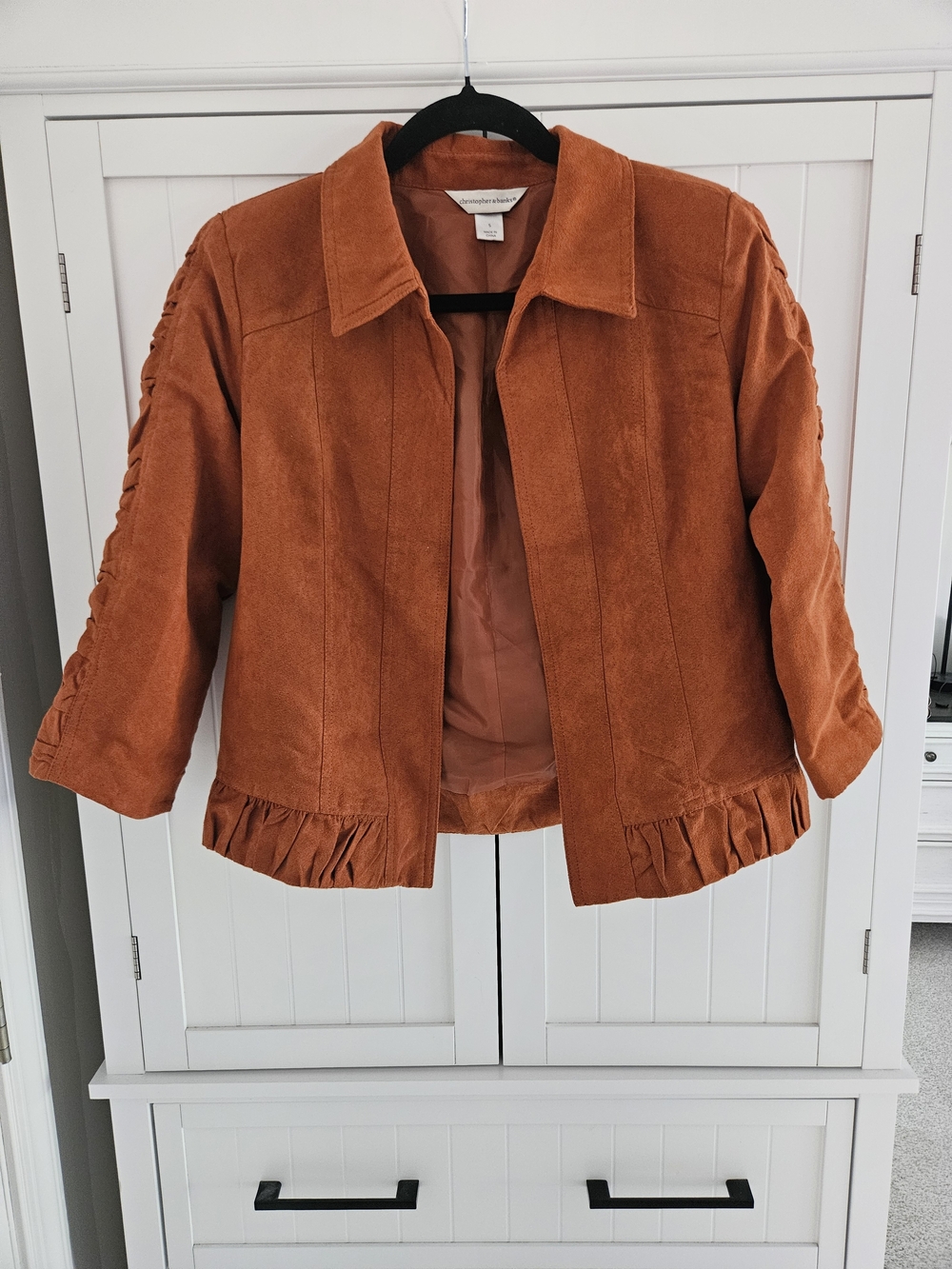 Christopher & Banks  Burnt Orange Suede-Style Ruffle Jacket